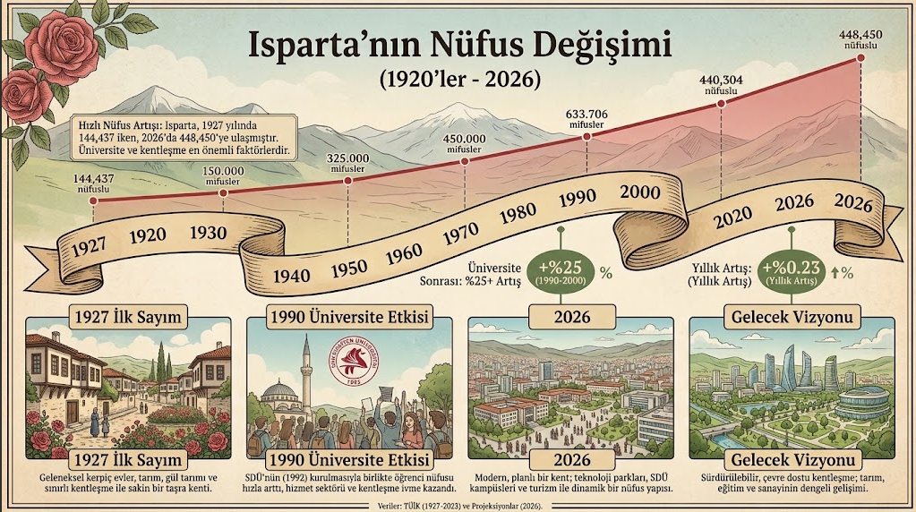 Isparta’nın Nüfus Değişimi (1920'ler - 2026)